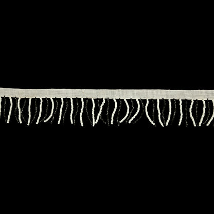 Vintage White and Black Chop Beaded Chainette Fringe - 1"