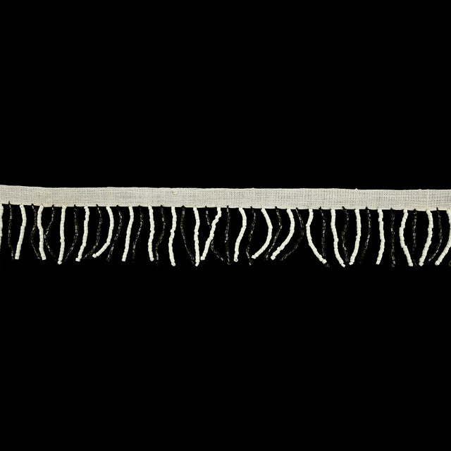 Vintage White and Black Chop Beaded Chainette Fringe - 1"