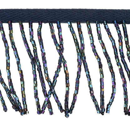 Vintage Blue and Blue Iris Chop Beaded Chainette Fringe - 2" Detail