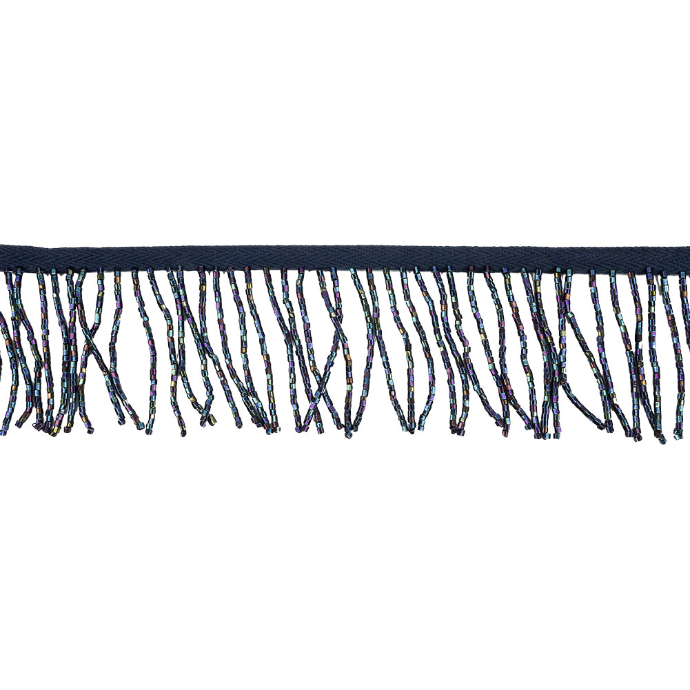Vintage Blue and Blue Iris Chop Beaded Chainette Fringe - 2"