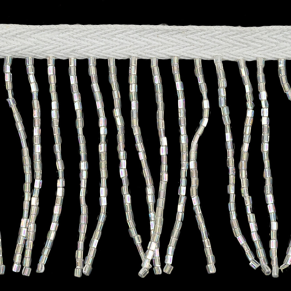 Vintage Crystal Iris and White Chop Beaded Chainette Fringe - 2" Detail