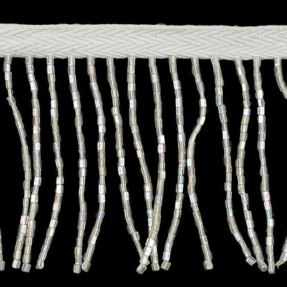 Vintage Crystal Iris and White Chop Beaded Chainette Fringe - 2" Detail