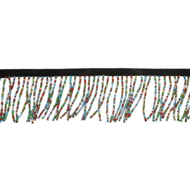 Vintage Multicolored and Black Seed Beaded Chainette Fringe - 2"