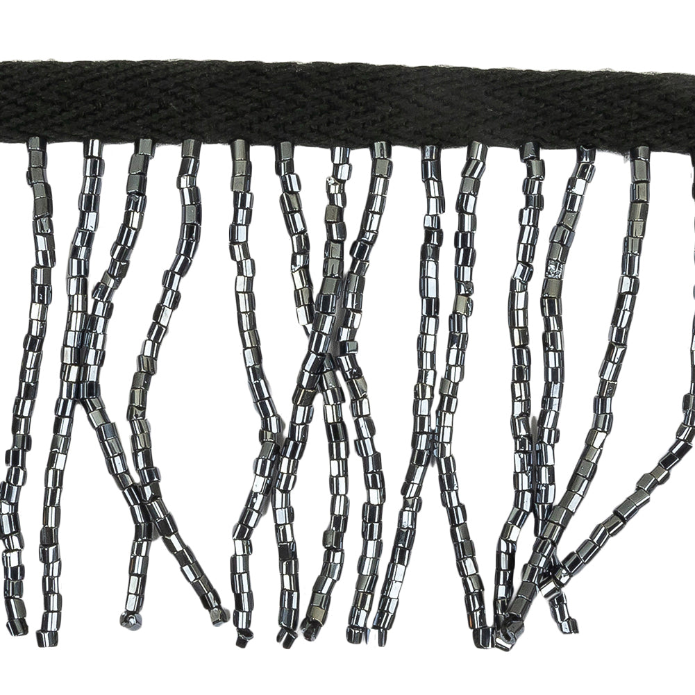 Vintage Gunmetal and Black Chop Beaded Chainette Fringe - 2" Detail