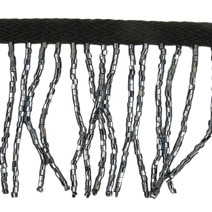 Vintage Gunmetal and Black Chop Beaded Chainette Fringe - 2" Detail