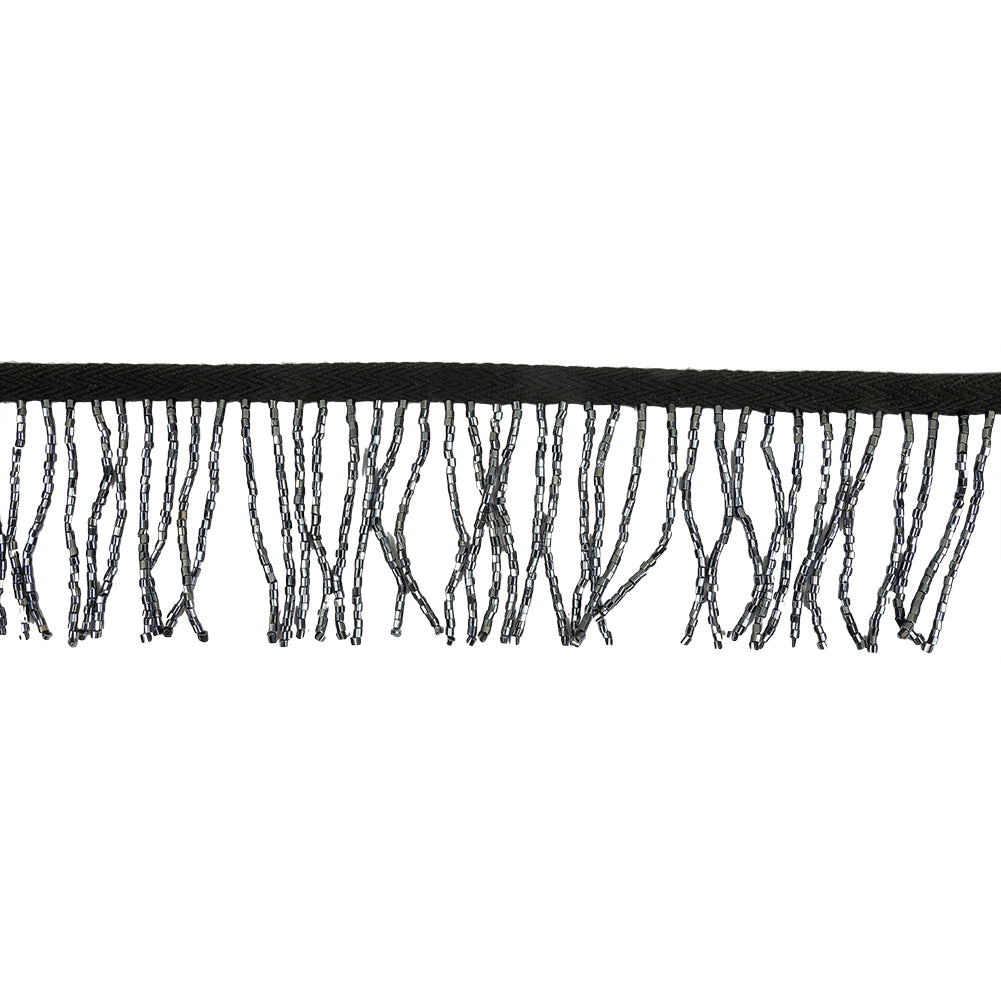 Vintage Gunmetal and Black Chop Beaded Chainette Fringe - 2"