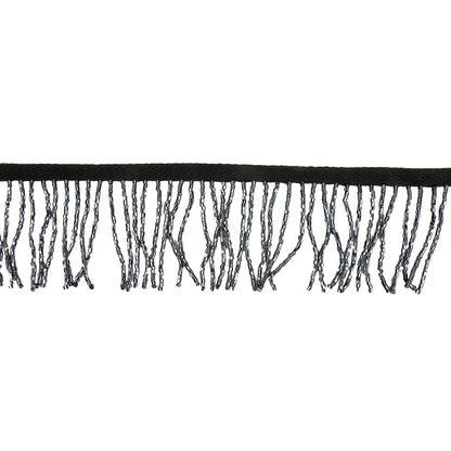 Vintage Gunmetal and Black Chop Beaded Chainette Fringe - 2"