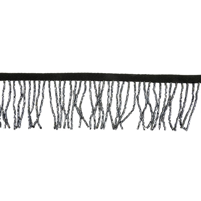 Vintage Gunmetal and Black Chop Beaded Chainette Fringe - 2"