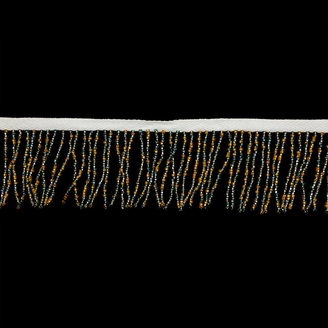 Vintage Multicolored and White Seed Beaded Chainette Fringe - 2"