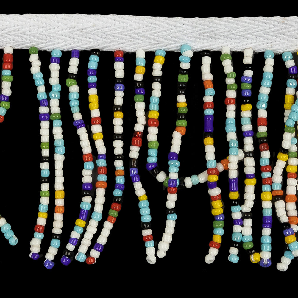 Vintage Opaque Multi and White Seed Beaded Chainette Fringe - 2" Detail