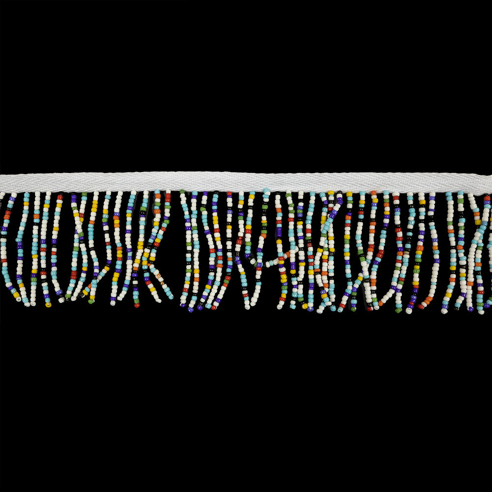Vintage Opaque Multi and White Seed Beaded Chainette Fringe - 2"