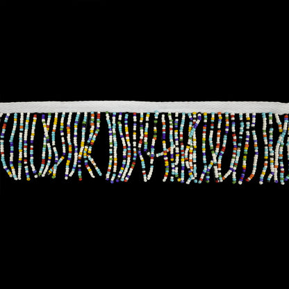 Vintage Opaque Multi and White Seed Beaded Chainette Fringe - 2"