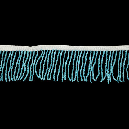 Vintage Opaque Turquoise and White Seed Beaded Chainette Fringe - 2"