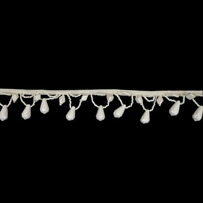 Vintage Chalk White Teardrops and Seed Beaded Fringe - 1.375"
