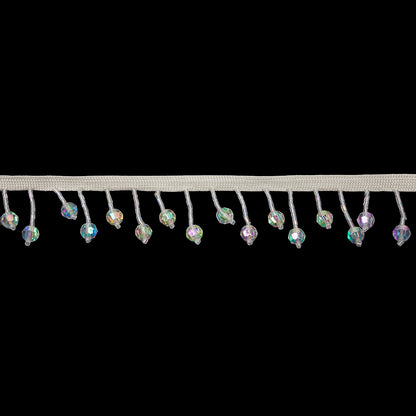 Vintage Crystal AB Faceted and Seed Beaded Fringe Trim on Ivory Tape - 1.375"