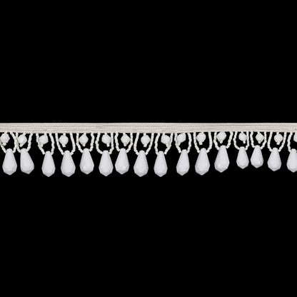 Vintage Ivory and Chalk White Teardrops and Seed Beaded Fringe Trim - 1.375"