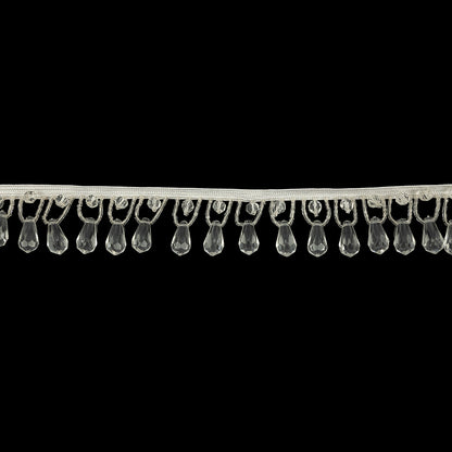 Vintage White and Crystal Teardrops and Seed Beaded Fringe Trim - 1.375"