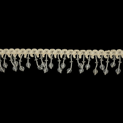 Vintage Crystal Faceted and Seed Beaded Fringe on Ivory Braid - 1.5"