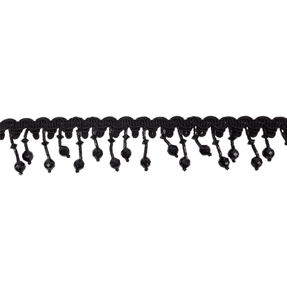 Vintage Black Faceted and Seed Beaded Fringe on Black Braid - 1.5"