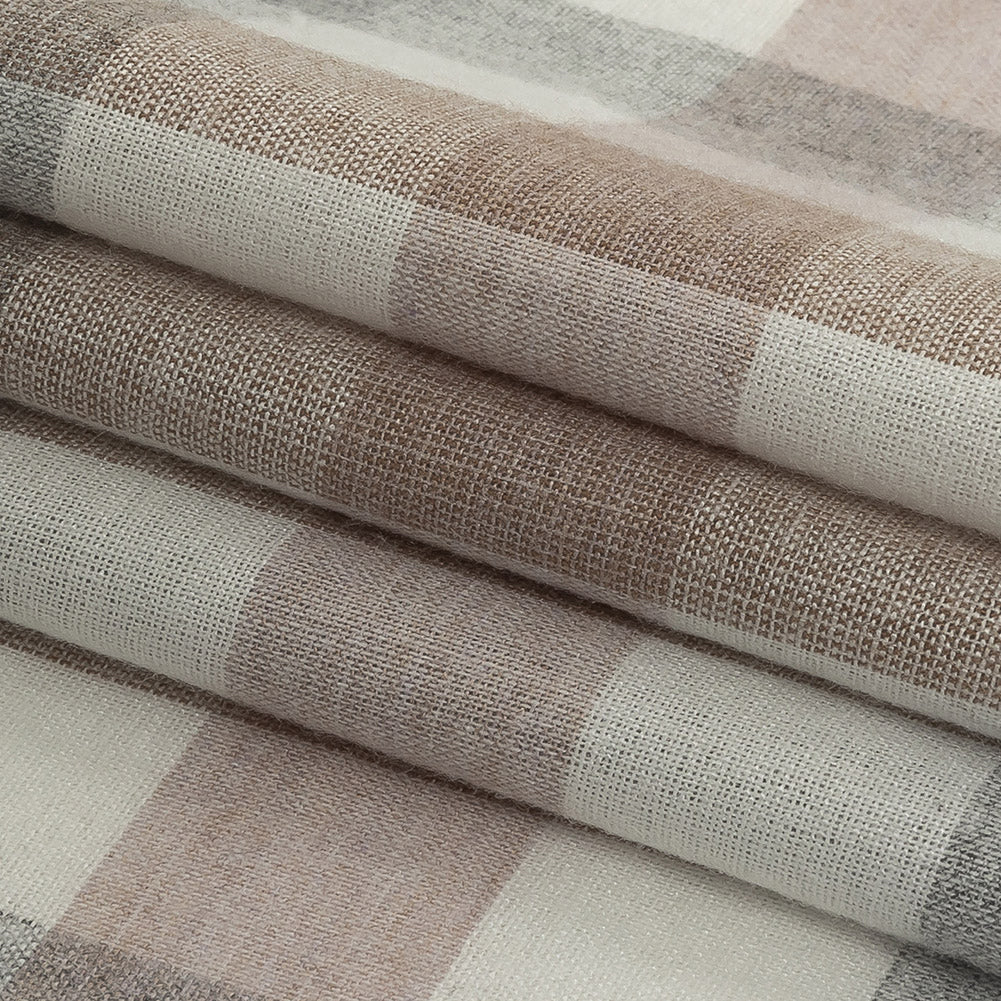 Italian Heathered Paloma, Dusty Rose and Doeskin Checkered Cotton Flannel Folded