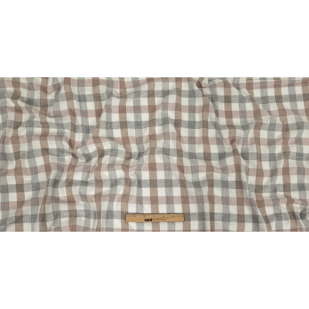 Italian Heathered Paloma, Dusty Rose and Doeskin Checkered Cotton Flannel Full