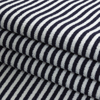 Parisian Night and White Candy Striped Stretch Cotton and Polyester Liverpool Knit Folded