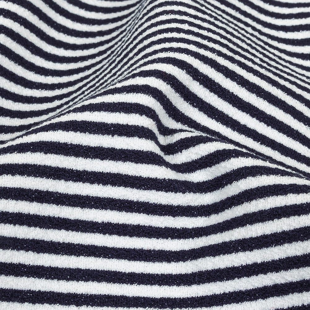 Parisian Night and White Candy Striped Stretch Cotton and Polyester Liverpool Knit Detail