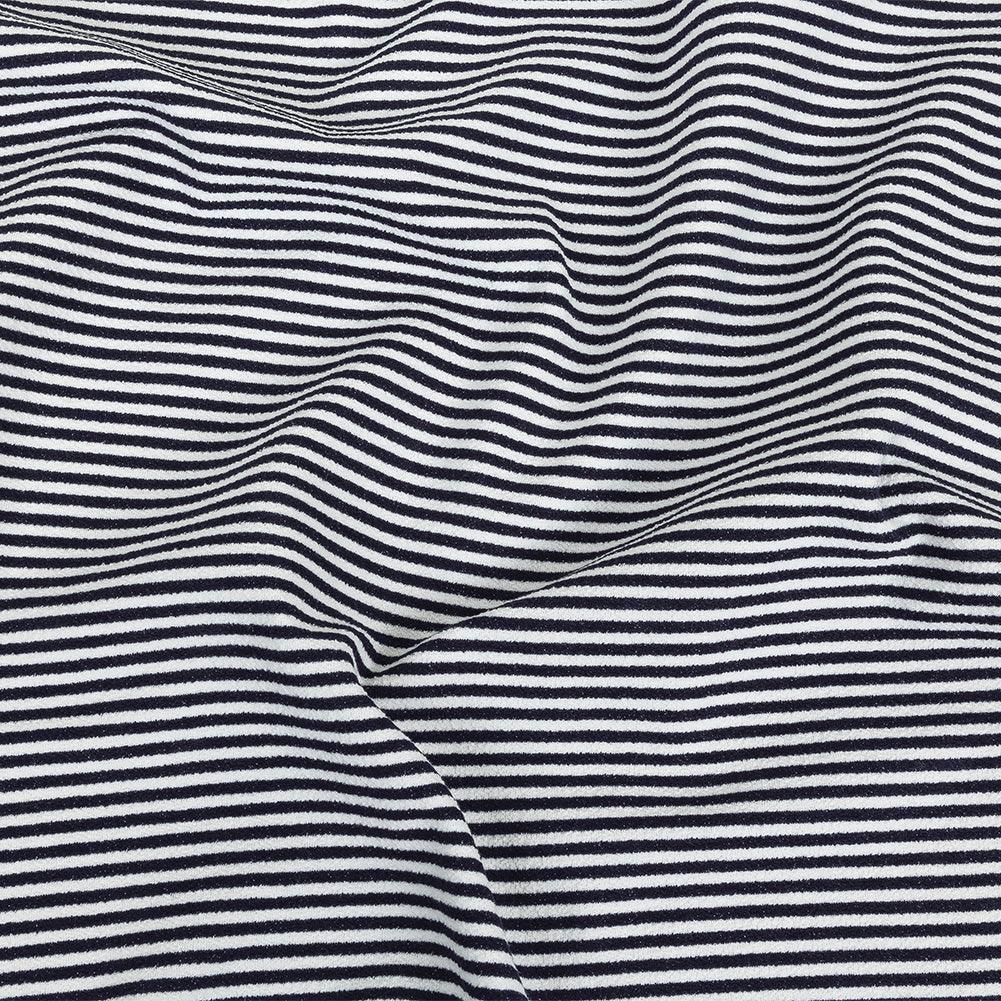Parisian Night and White Candy Striped Stretch Cotton and Polyester Liverpool Knit