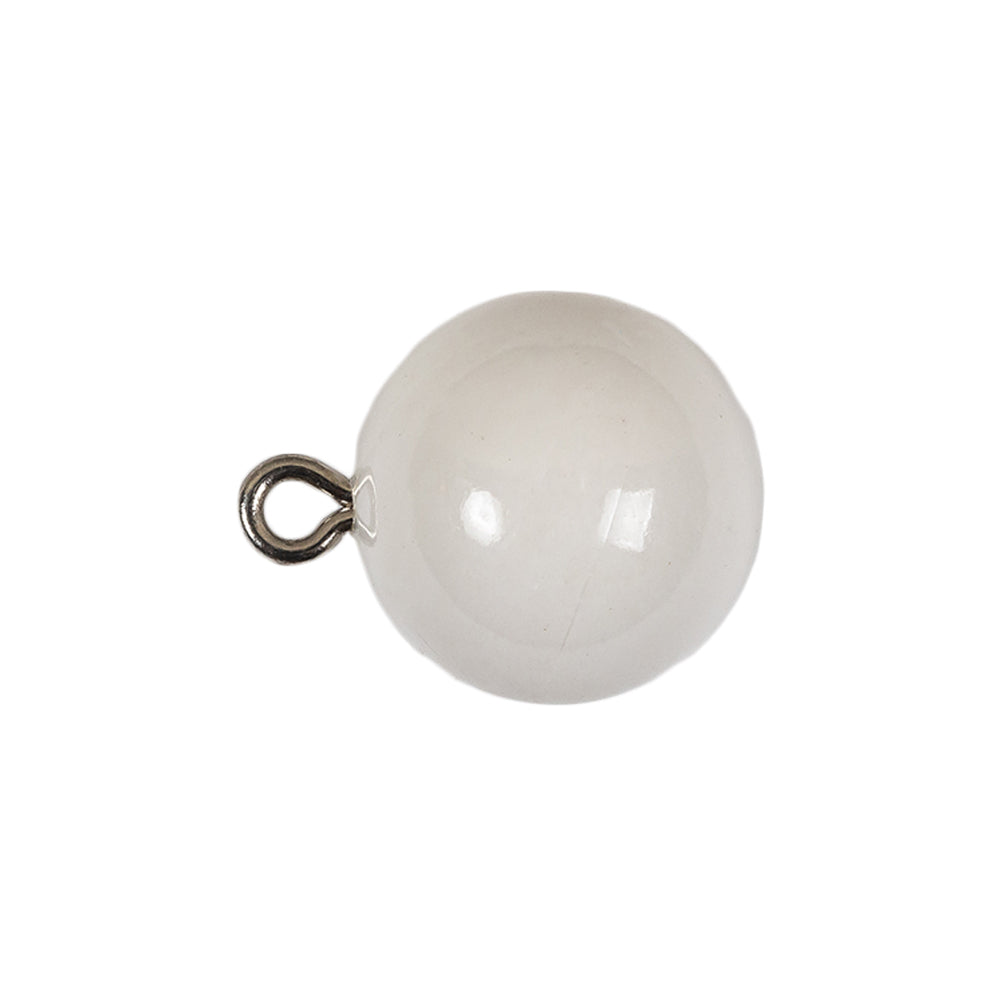 Vintage White Glass Shank Back Ball Button - 25L/16mm Folded