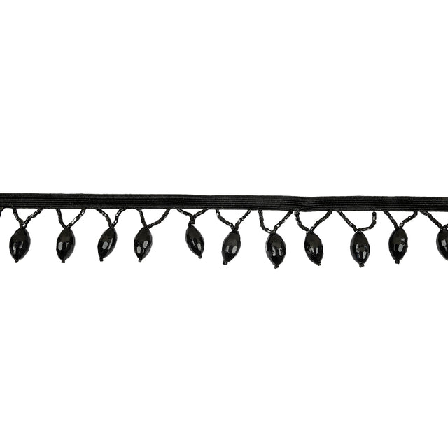 Vintage Black Faceted Lozenge and Seed Beaded Fringe - 1.25"