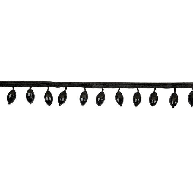Vintage Black Oval Short Beaded Fringe - 1"