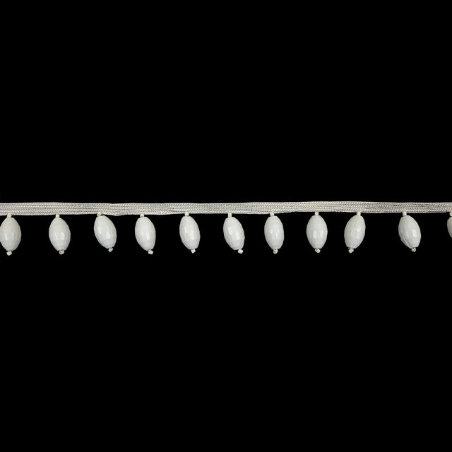 Vintage Chalk White Oval Short Beaded Fringe - 1"