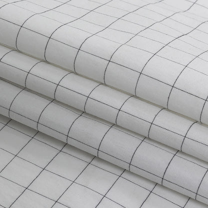Italian White and Meteorite Gridded Checks Stretch Cotton Shirting Folded
