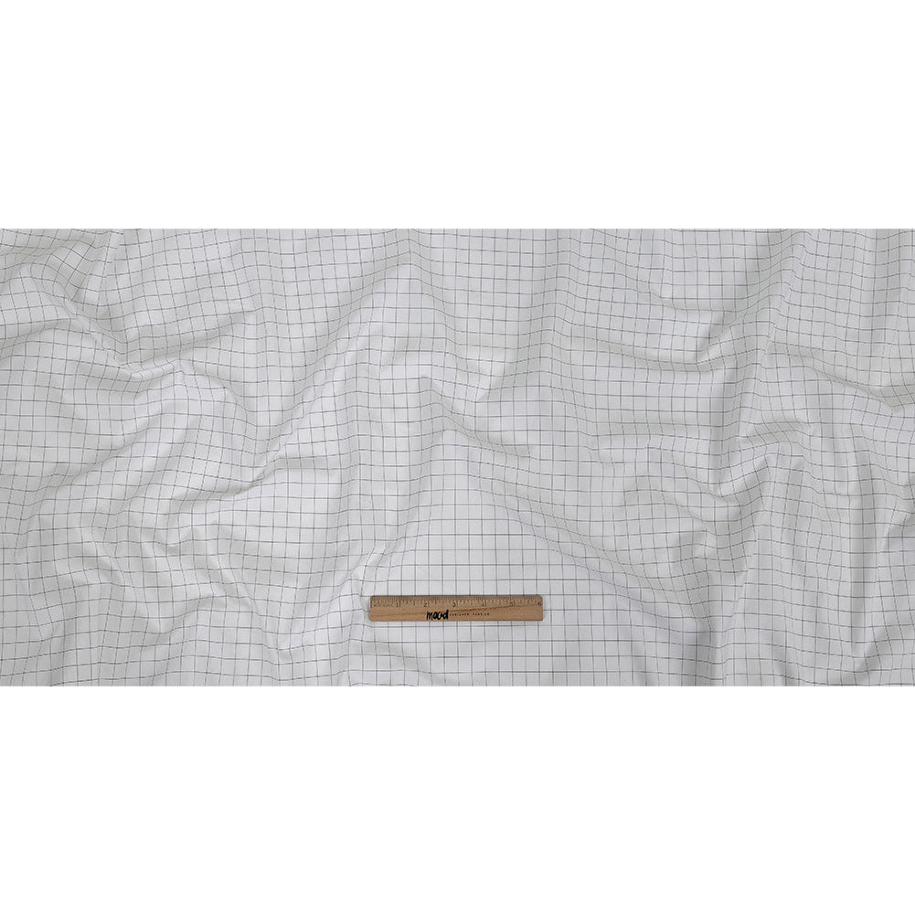 Italian White and Meteorite Gridded Checks Stretch Cotton Shirting Full