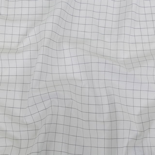 Italian White and Meteorite Gridded Checks Stretch Cotton Shirting