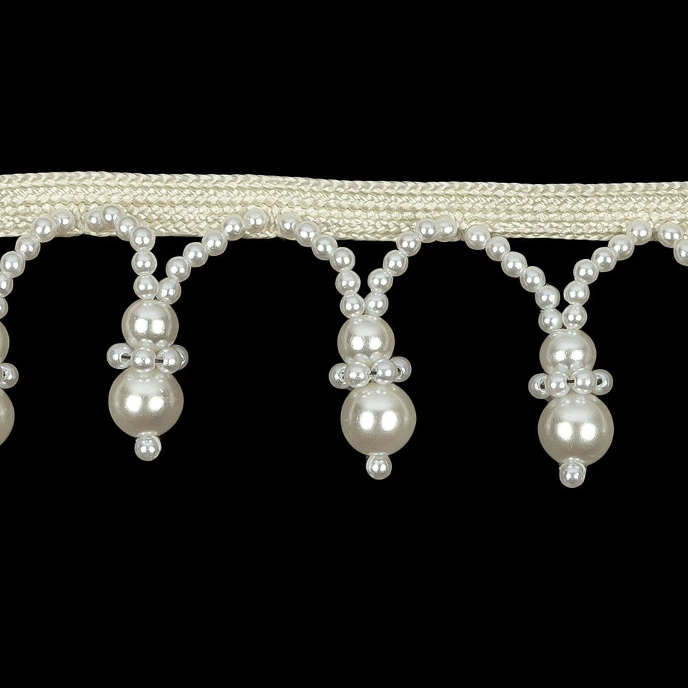 Vintage White and Faux Pearl Beaded Fringe Trim - 1.25" Detail