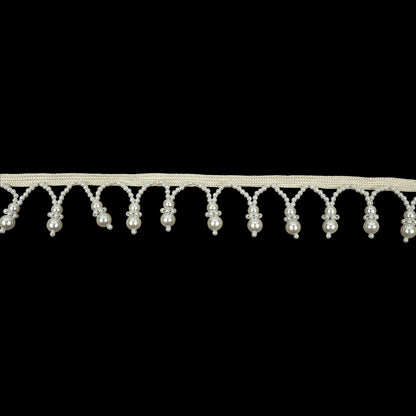 Vintage White and Faux Pearl Beaded Fringe Trim - 1.25"