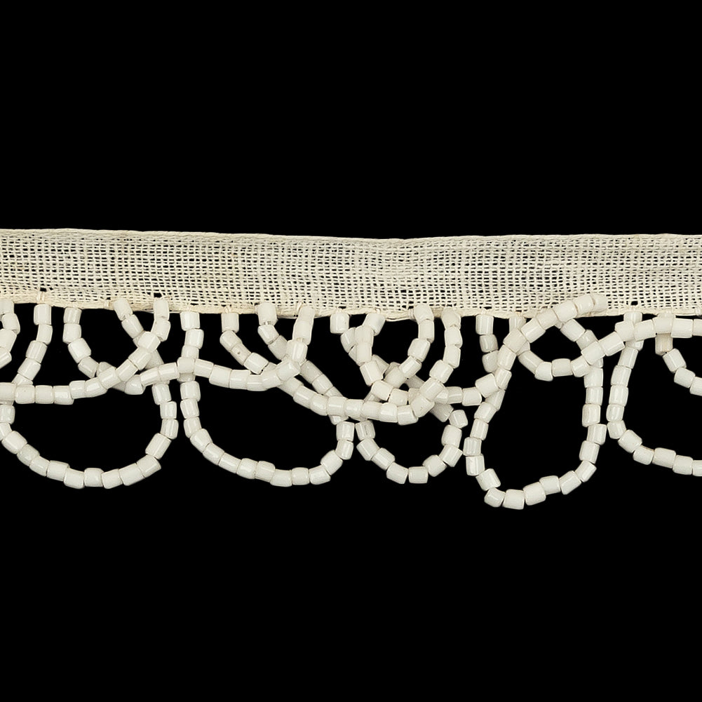 Vintage Chalk White Small Looped Bugle Beaded Fringe - 1" Detail