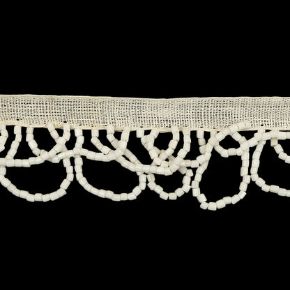 Vintage Chalk White Small Looped Bugle Beaded Fringe - 1" Detail