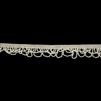 Vintage Chalk White Small Looped Bugle Beaded Fringe - 1"