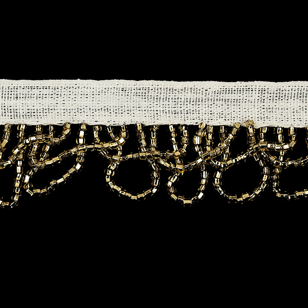 Vintage Gold Small Looped Bugle Beaded Fringe - 1" Detail