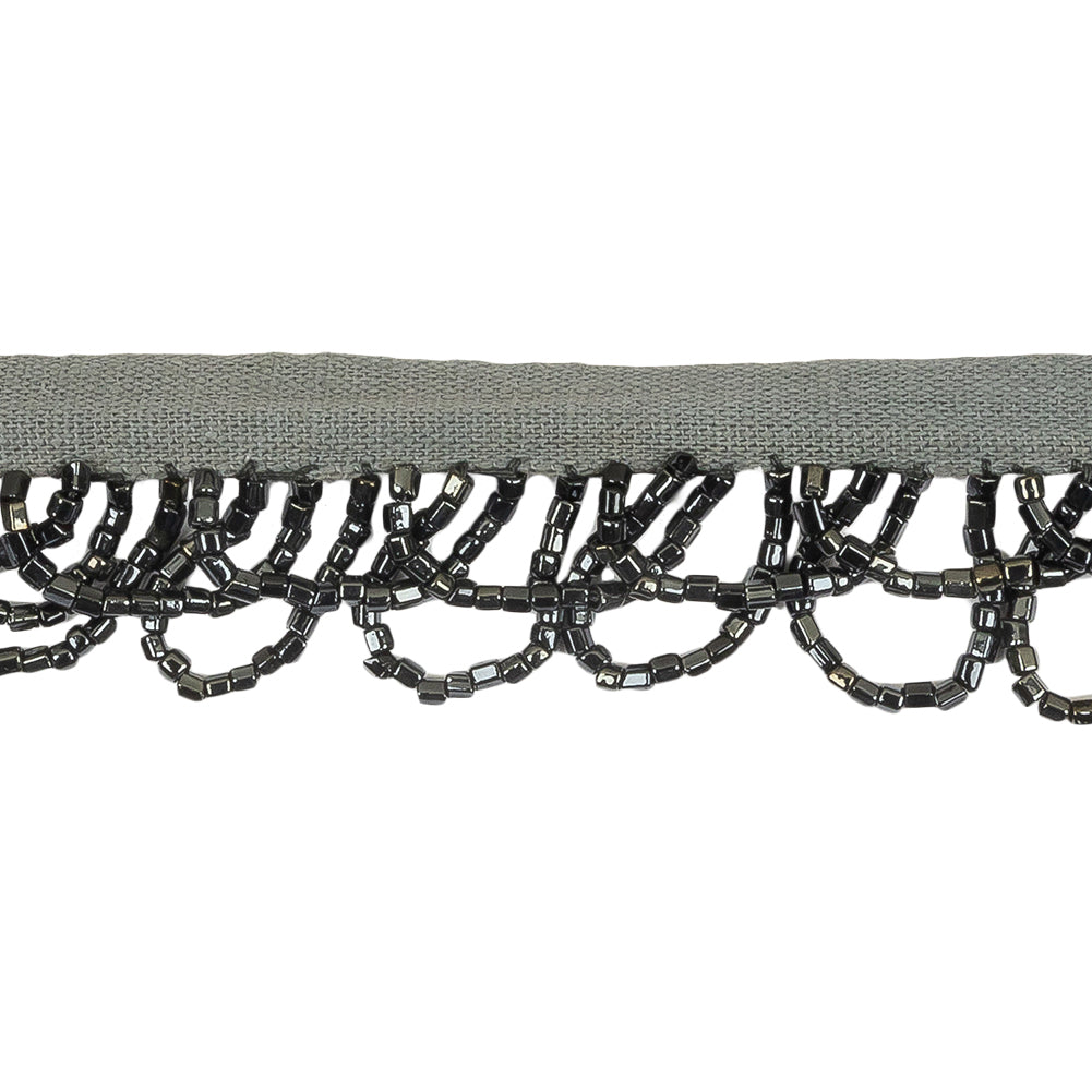 Vintage Gunmetal Small Looped Bugle Beaded Fringe - 1" Folded