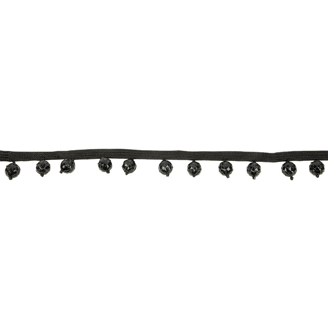 Vintage Black Faceted Beaded Fringe Trim - 0.75"