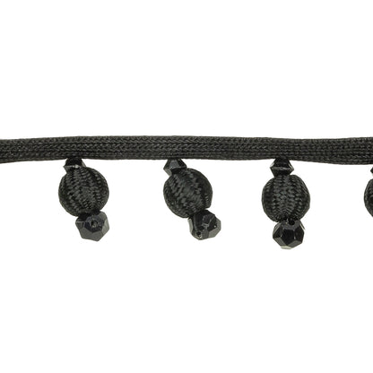 Vintage Black Covered Ball Beaded Fringe Trim - 0.875" Detail