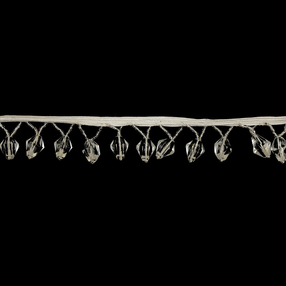Vintage Crystal Diamond and Seed Beaded Fringe - 1.5"