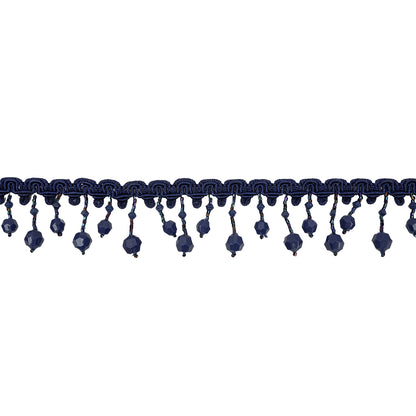 Vintage Blue Beaded Fringe Trim on Blue Braid - 1.5"