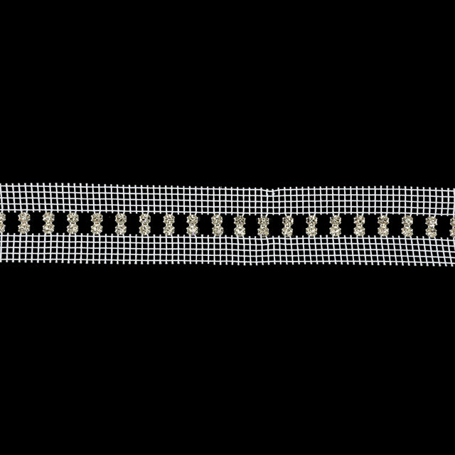 Vintage Czech Vertical Crystal Rhinestones on Double Edge White Mesh Trimming - 1.375"