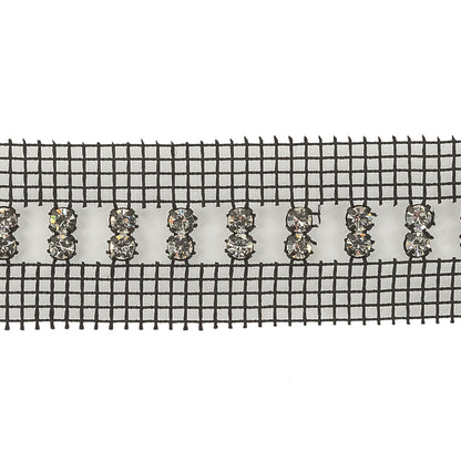 Vintage Vertical Crystal Rhinestones on Double Edge Black Mesh Trimming - 1.375" Detail