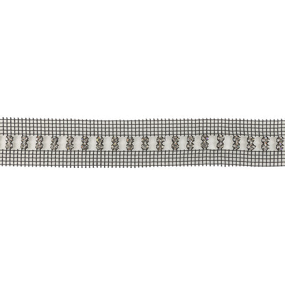 Vintage Vertical Crystal Rhinestones on Double Edge Black Mesh Trimming - 1.375"