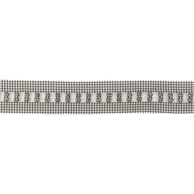 Vintage Vertical Crystal Rhinestones on Double Edge Black Mesh Trimming - 1.375"